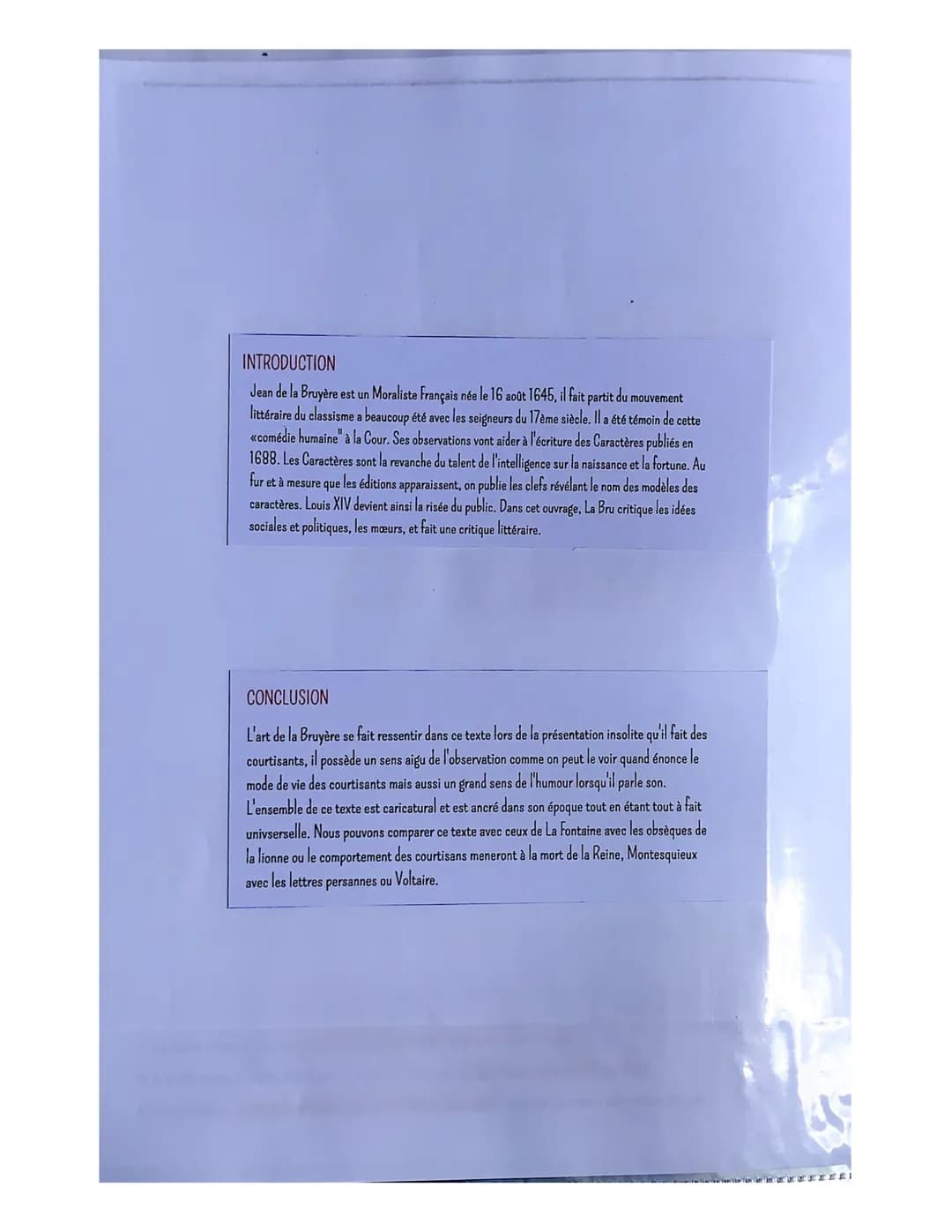 Les mouvements:
5
La littérature d'idées du XVI° siècle au XVIIIe siècle
TEXTE 1
La Bruyère, Les Caractères, extrait du chapitre « De la Cou