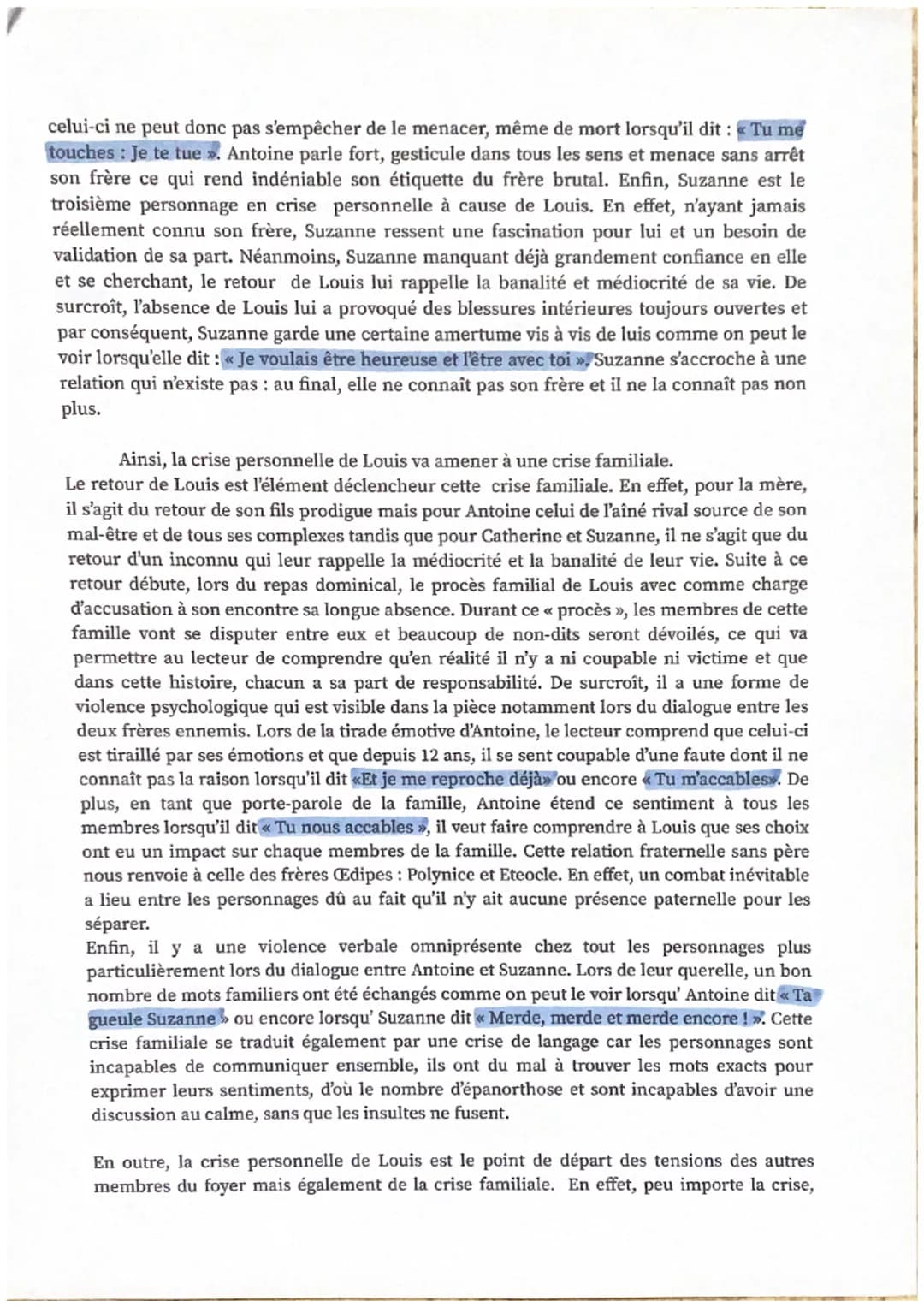 Dissertation Juste la fin du monde
Duchaste disait « La parole fait évènement : elle détraque les pensées avant de
secouer les corps ». C'es