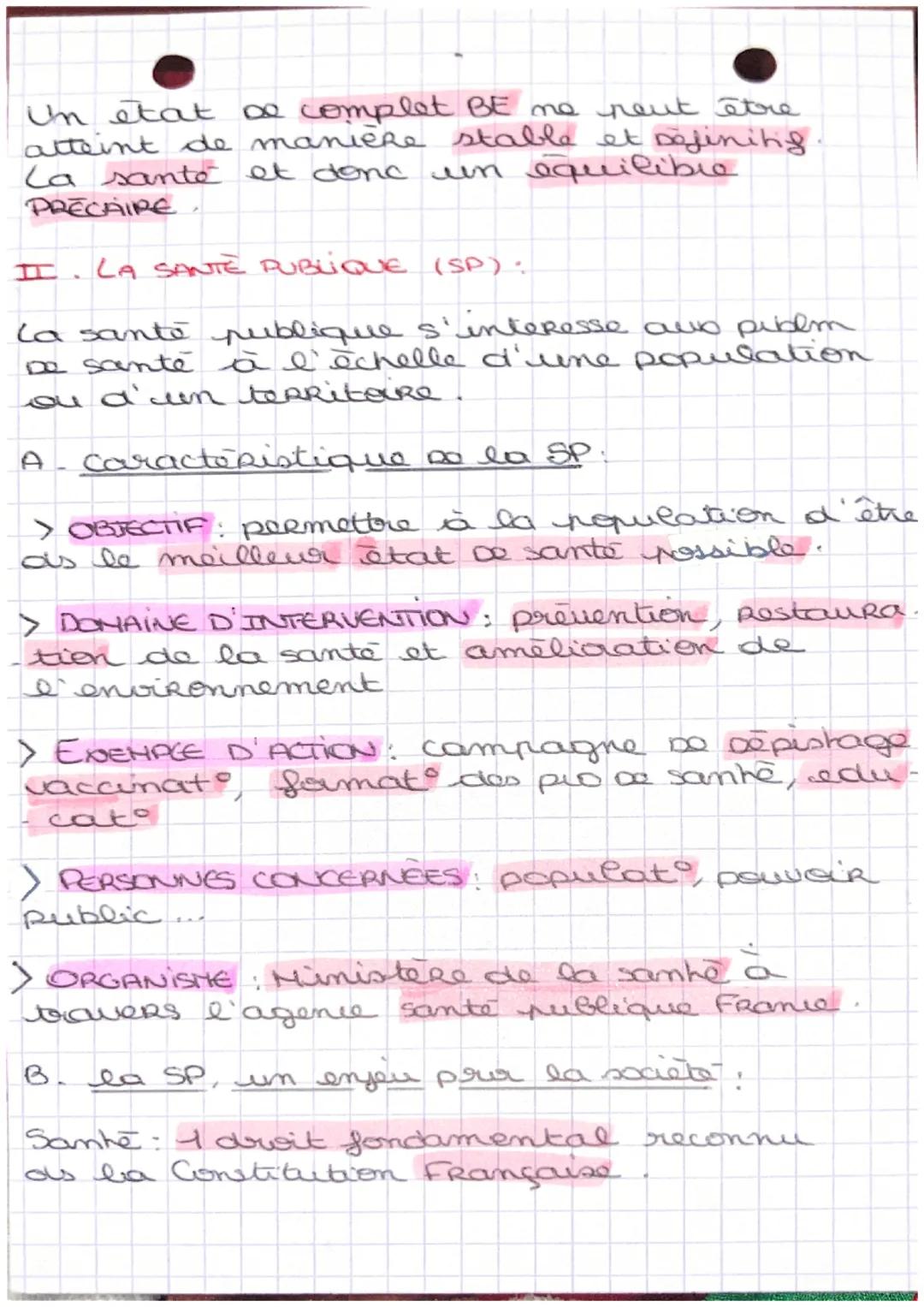 Sante Social
partie
Chapitre 1
de la santé des indivious,
à la santé des populations.
I LA SANTE INDIVIDUELLE
1
+
A. Definition de la santé:
