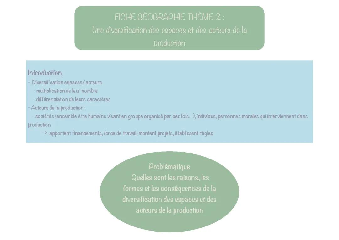 Comprendre la Diversification des Espaces et Acteurs de la Production : Fiches, Évaluations et Croquis