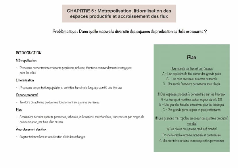 FICHE GÉOGRAPHIE THÈME 2:
Une diversification des espaces et des acteurs de la
production
Introduction
Diversification espaces/acteurs
- mul