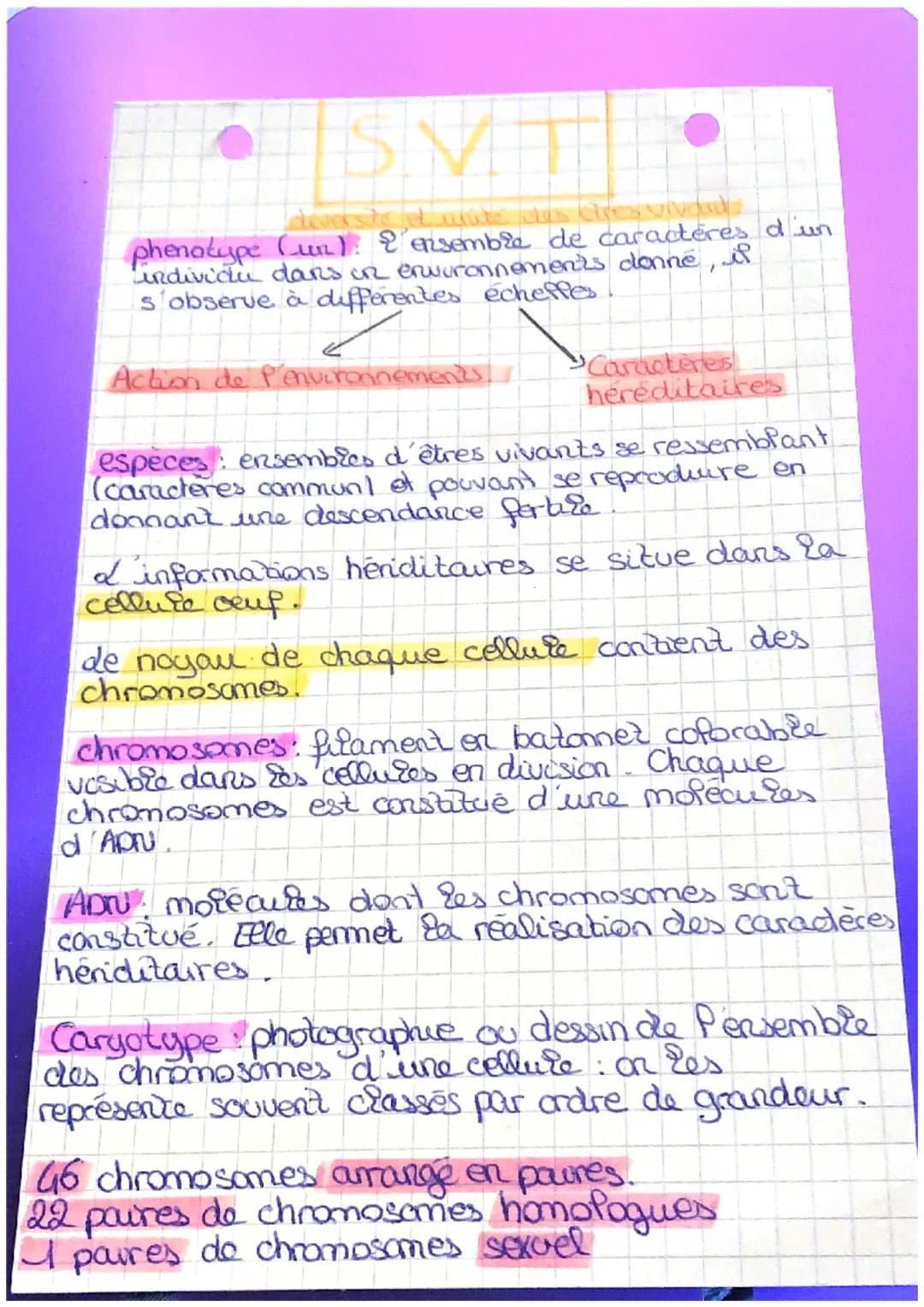 • SMT
diversite et uuté des Clres vivard
phenotype (un): & ensemble de caracteres d'un
individu dans on environnements donné, if
s observe à