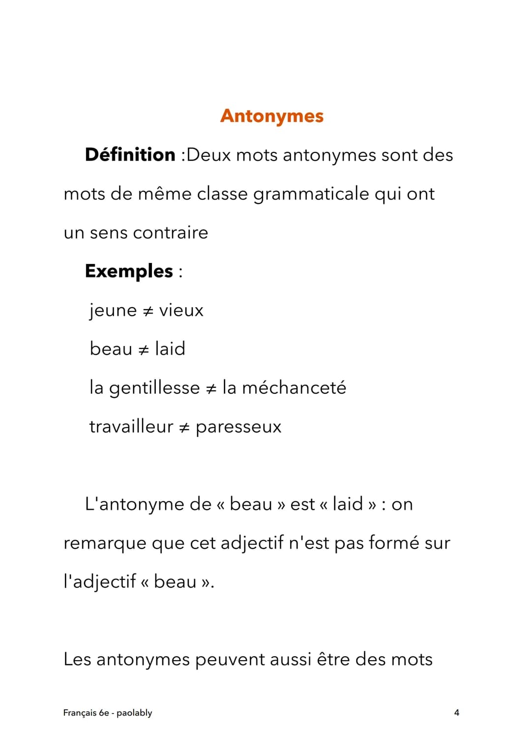 Français 6e
Synonymes et antonymes
Français 6e - paolably
@paolably
knowunity
1 Synonymes
Définition: On appelle « synonymes >> deux
mots de