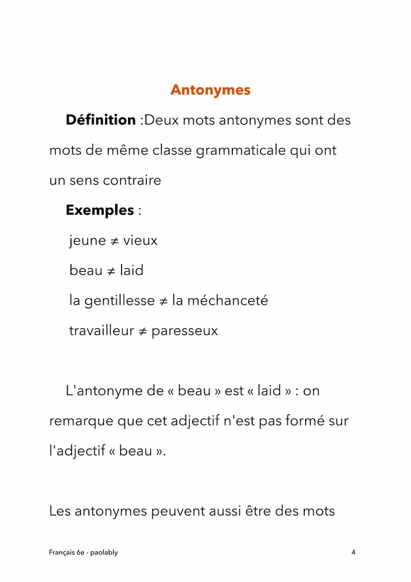 Français 6e
Synonymes et antonymes
Français 6e - paolably
@paolably
knowunity
1 Synonymes
Définition: On appelle « synonymes >> deux
mots de