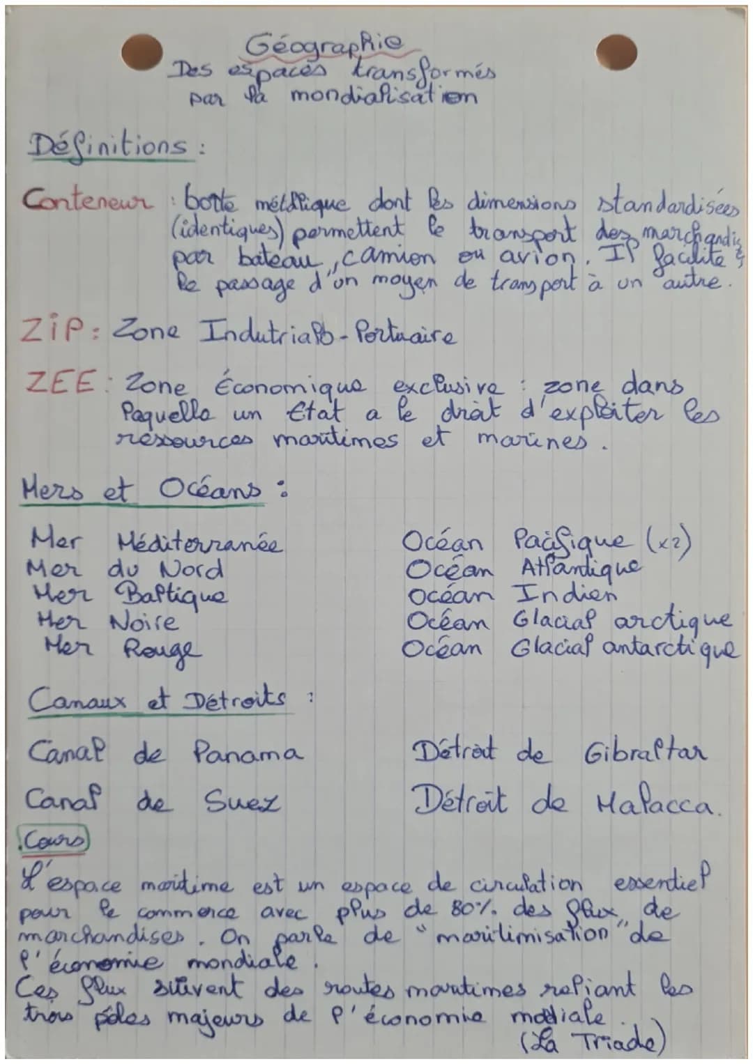 Géographie
Des espaces transformés
par la mondialisation
Définitions:
Conteneur botte métalique dont les dimensions standardisées
(identique
