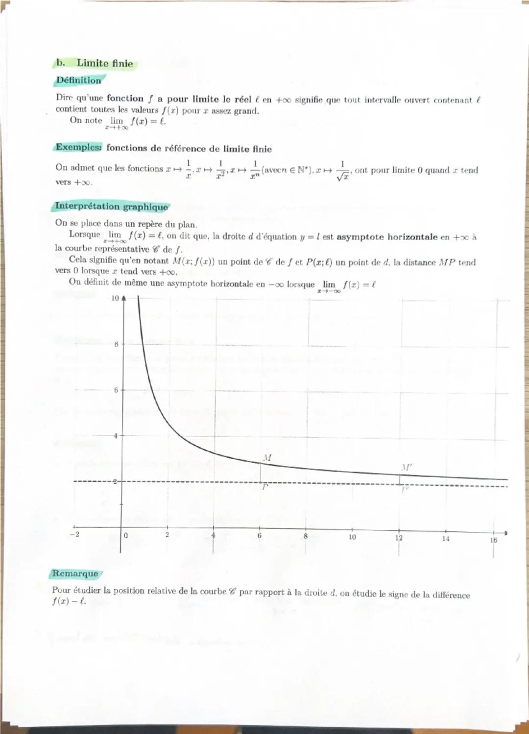 Chapitre 7: Limites de fonctions
I. Limite finie ou infinie à l'infini
a. Limite infinie en $+
infty$ ou en $-
infty$
Définition
Dire qu'une