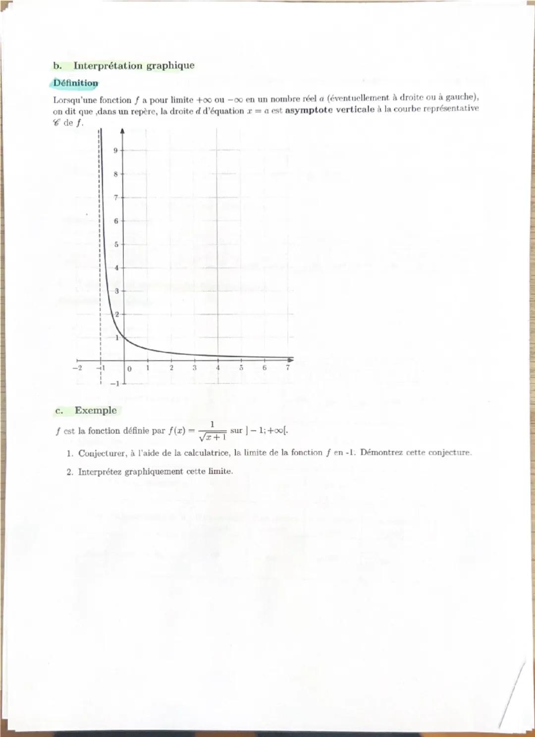 Chapitre 7: Limites de fonctions
I. Limite finie ou infinie à l'infini
a. Limite infinie en $+
infty$ ou en $-
infty$
Définition
Dire qu'une
