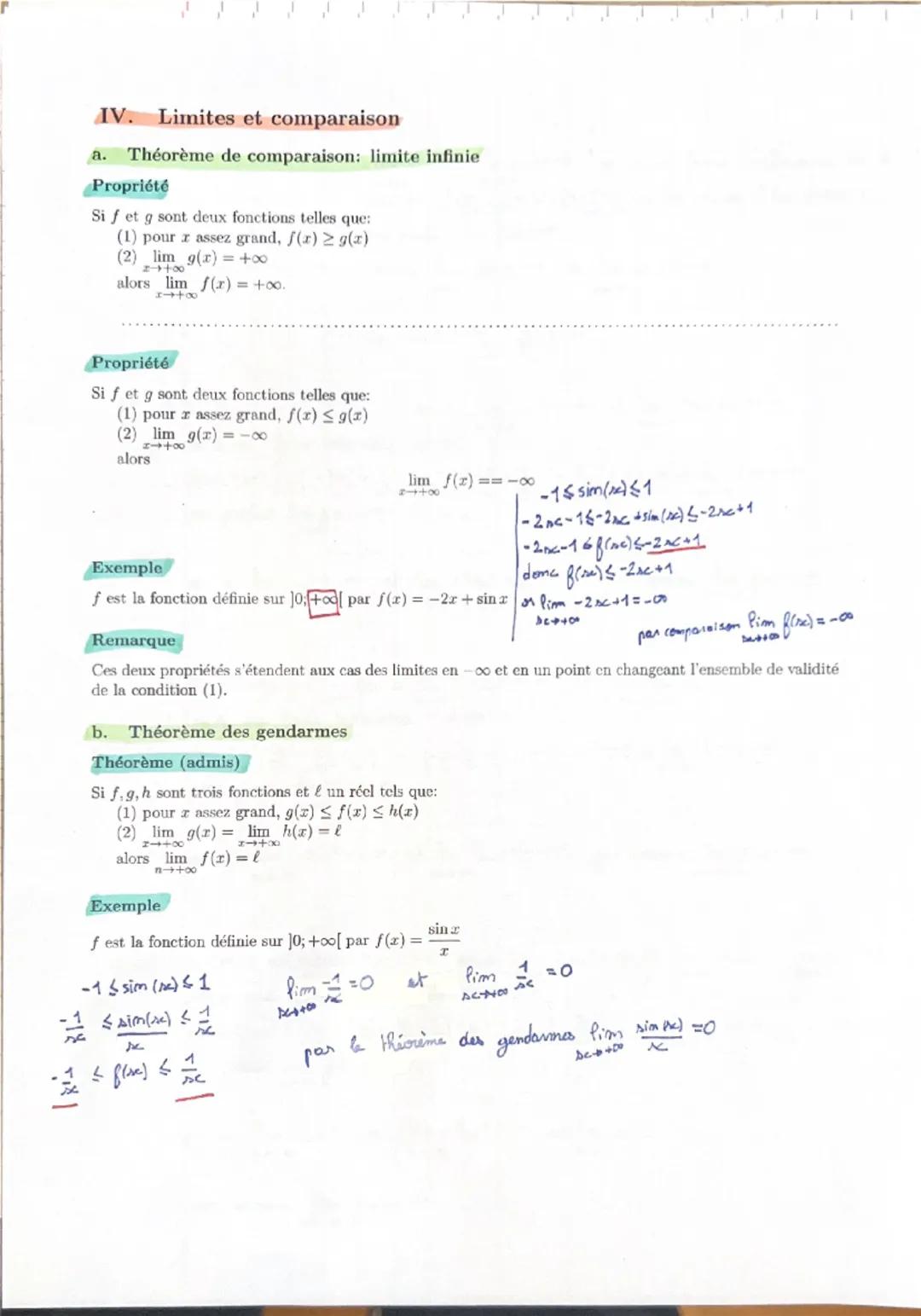 Chapitre 7: Limites de fonctions
I. Limite finie ou infinie à l'infini
a. Limite infinie en $+
infty$ ou en $-
infty$
Définition
Dire qu'une