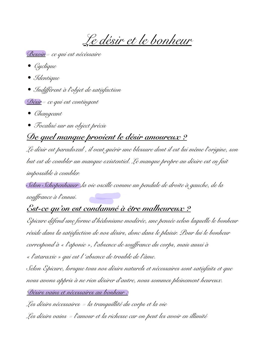 Le désir et le bonheur

Besoin - ce qui est nécessaire

*   Cyclique
*   Identique
*   Indifférent à l'objet de satisfaction

Désir ce qui e