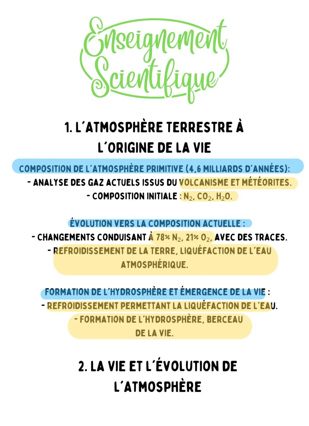 L'atmosphère terrestre et la vie