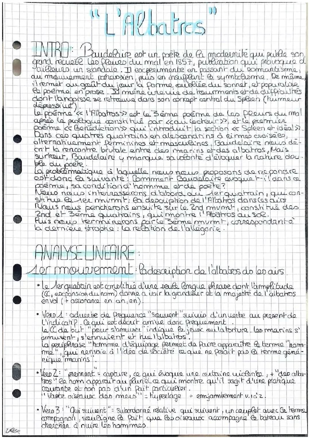 Analyse linéaire - L’albatros, Baudelaire 