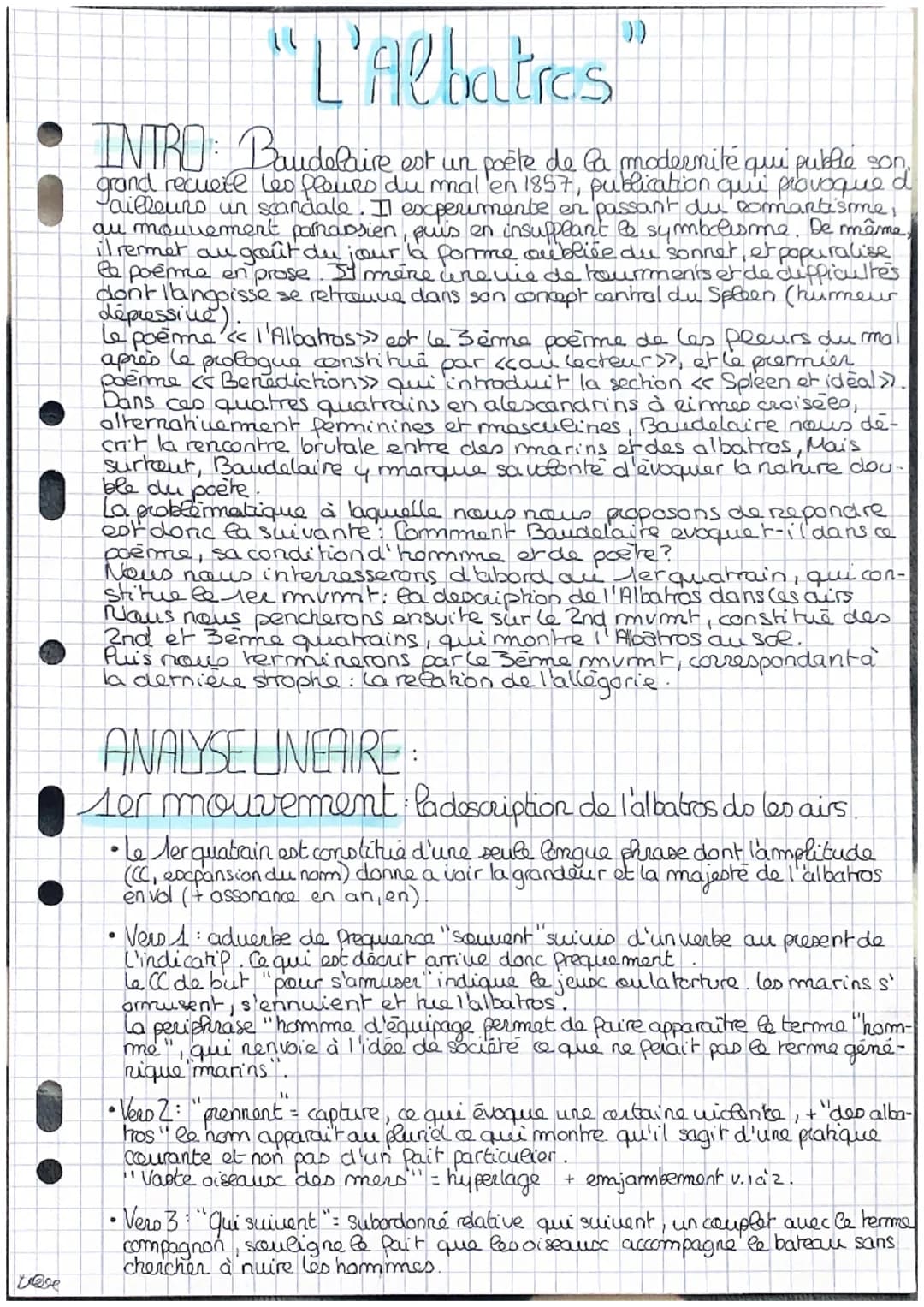 Leve
T
6
"L'Albatros"
INTRO: Baudelaire
Baudelaire est un poète de la modernité qui puble son
grand recueil Les fleurs du mal en 1857, publi