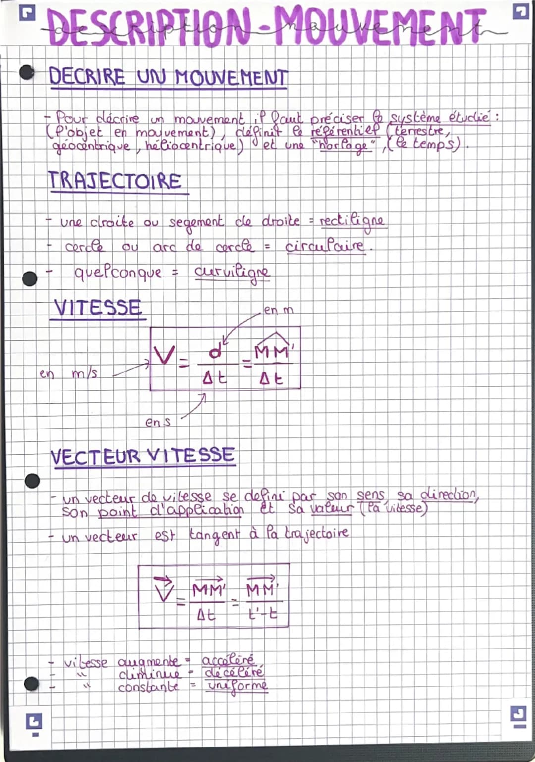 Π
DESCRIPTION-MOUVEMENT
DECRIRE UN MOUVEMENT
- Pour décrire un mouvement il faut préciser le système étudie:
(P'objet en mouvement), cléfini