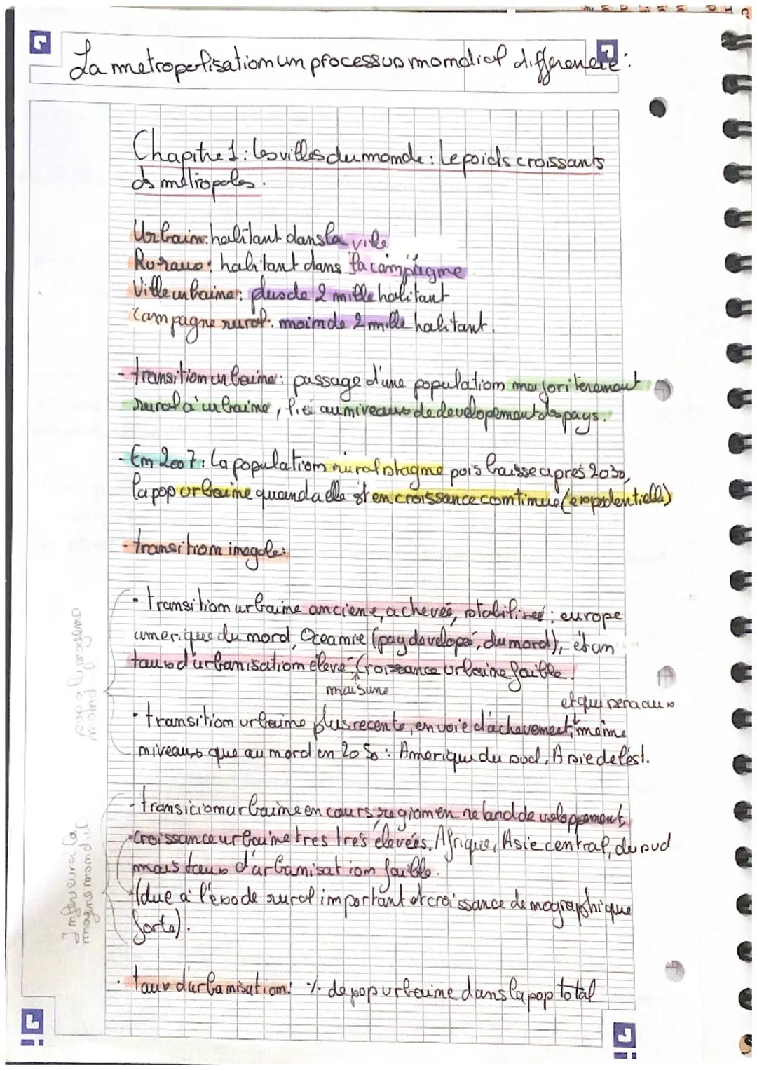 La metropolisation un processun mondial difference:
Chapitre 1: lesvilles du monde: Lepoids croissants
do metropoles
pop gly magama.
Interie