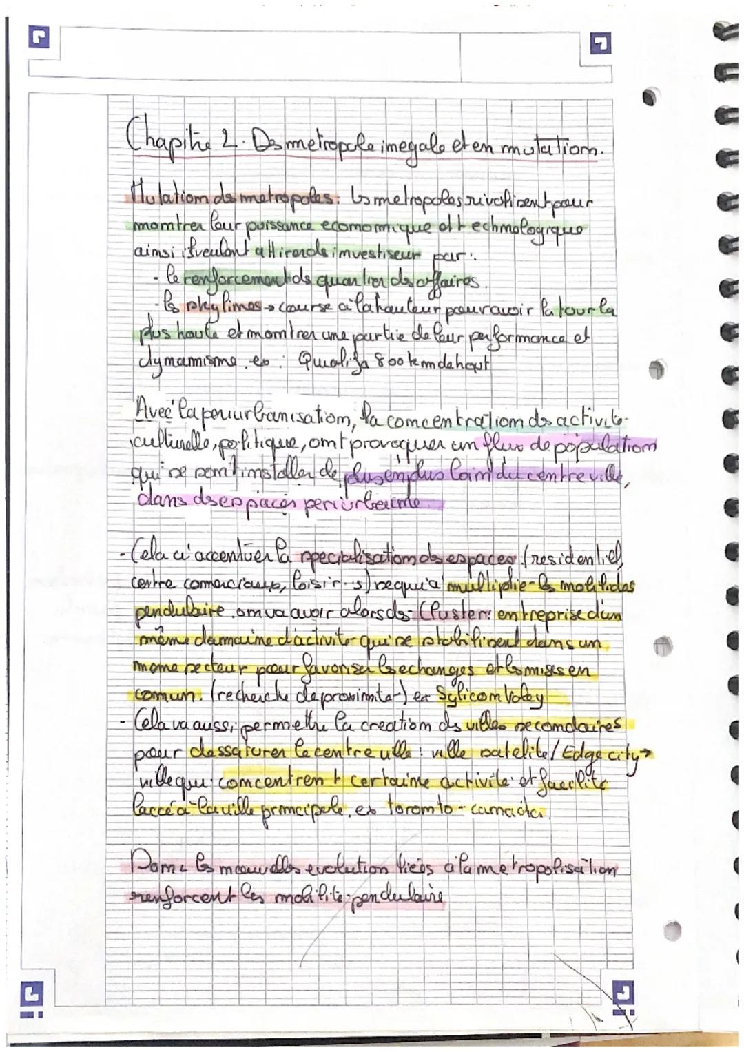 La metropolisation un processun mondial difference:
Chapitre 1: lesvilles du monde: Lepoids croissants
do metropoles
pop gly magama.
Interie
