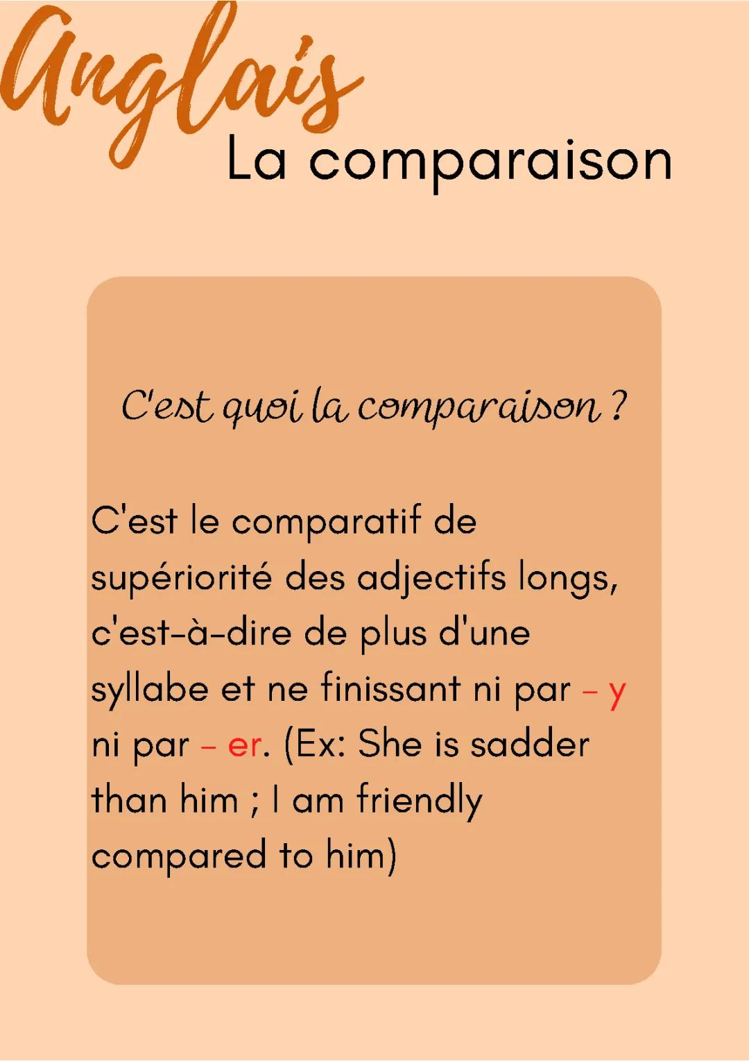 La comparaison - Anglais