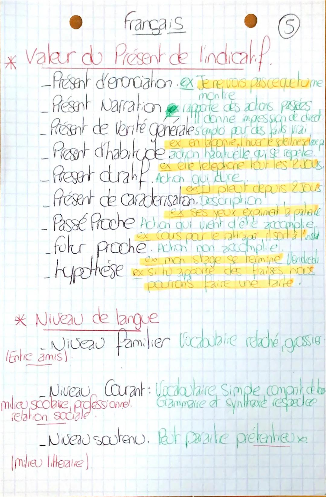 français
S
valeur du Présent de lindicatif.
*
-Présent d'enonciation. ex Je ne vois pasceque tame
Présent Narration rapporte des actions pas