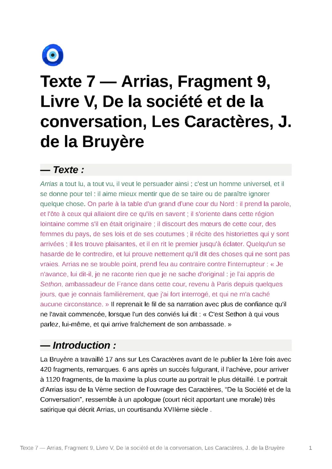 Les Caractères de La Bruyère: Analyse Linéaire, Résumés et Textes PDF