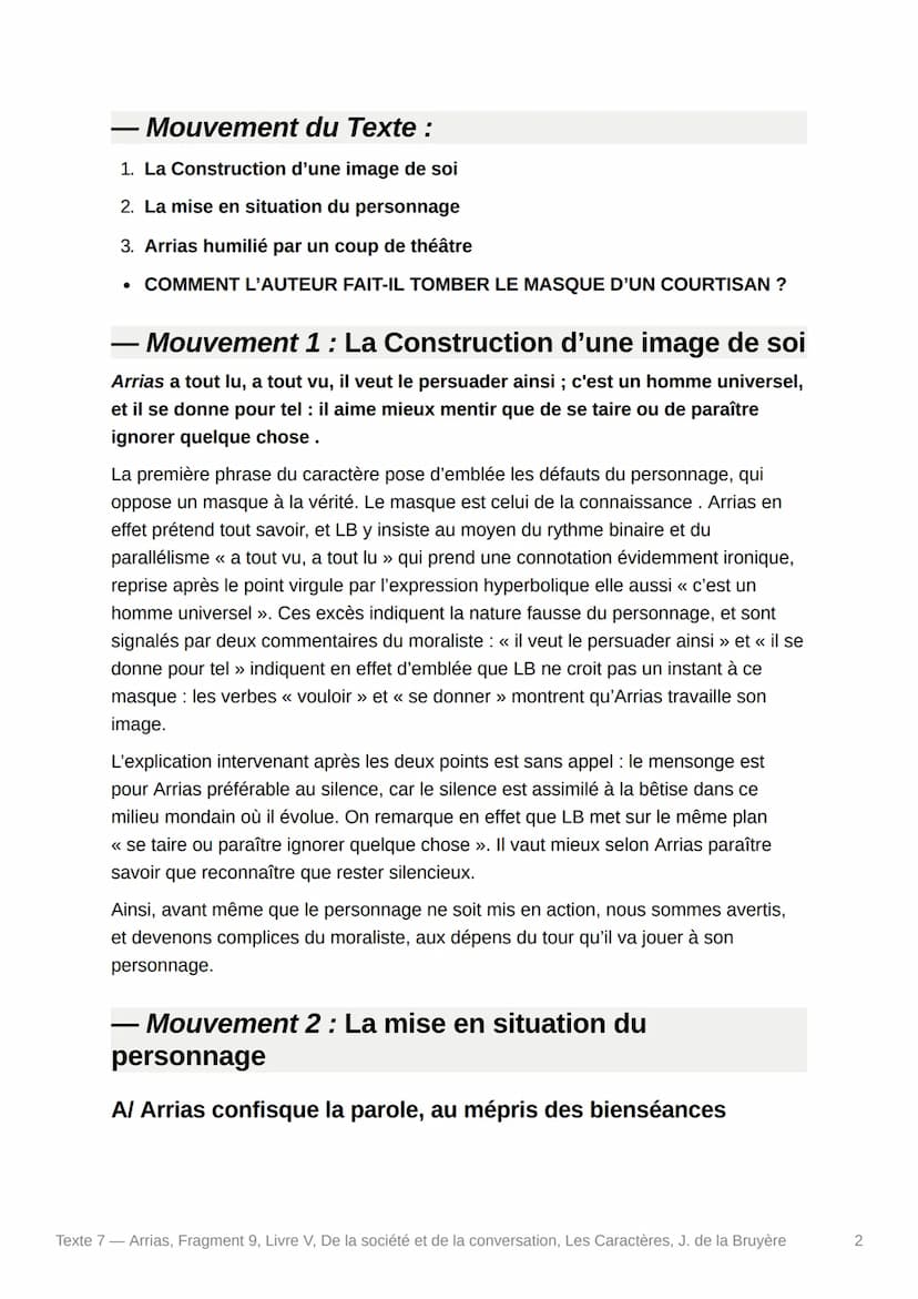 O
Texte 7 - Arrias, Fragment 9,
Livre V, De la société et de la
conversation, Les Caractères, J.
de la Bruyère
- Texte :
Arrias a tout lu, a