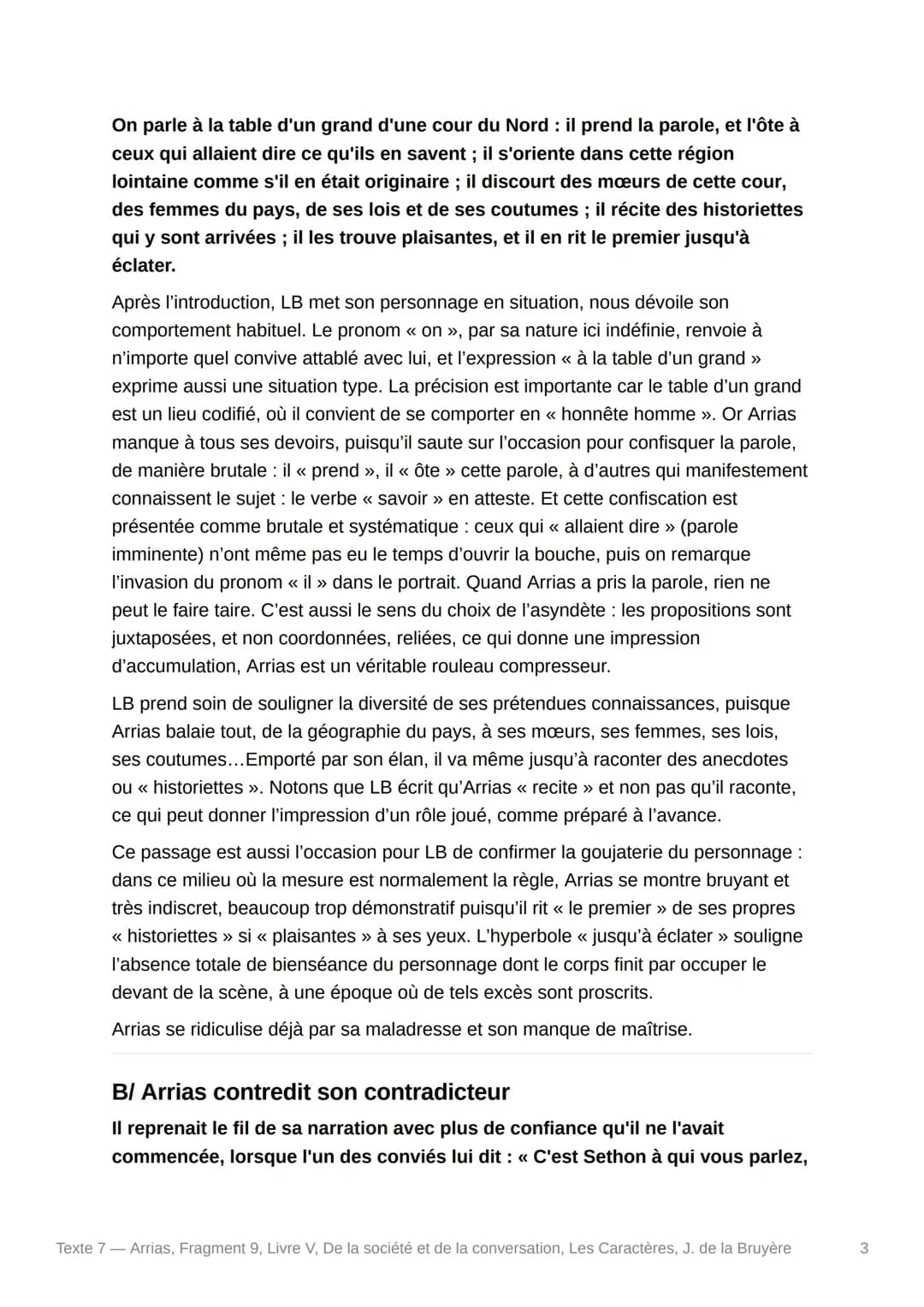 O
Texte 7 - Arrias, Fragment 9,
Livre V, De la société et de la
conversation, Les Caractères, J.
de la Bruyère
- Texte :
Arrias a tout lu, a
