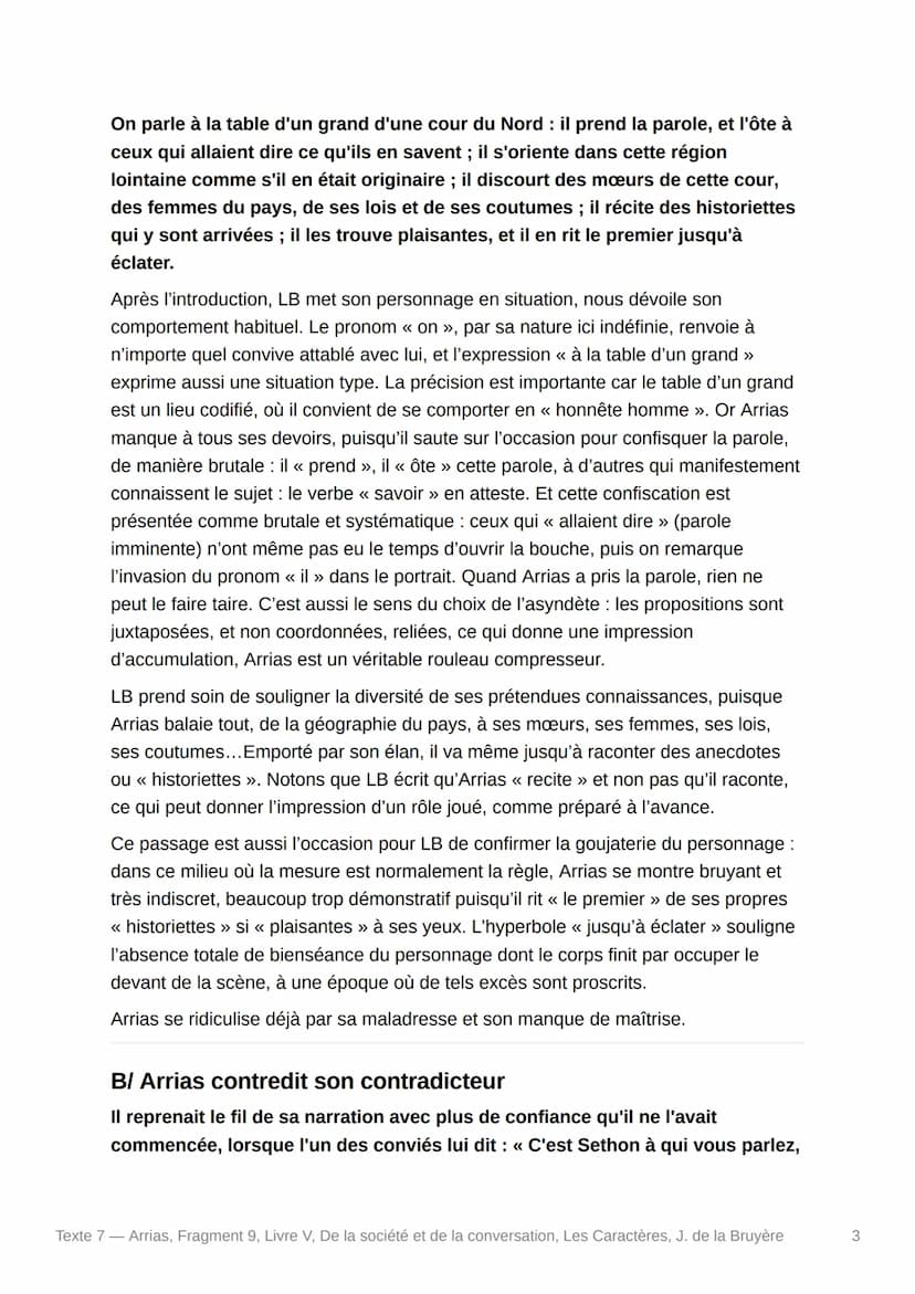 O
Texte 7 - Arrias, Fragment 9,
Livre V, De la société et de la
conversation, Les Caractères, J.
de la Bruyère
- Texte :
Arrias a tout lu, a