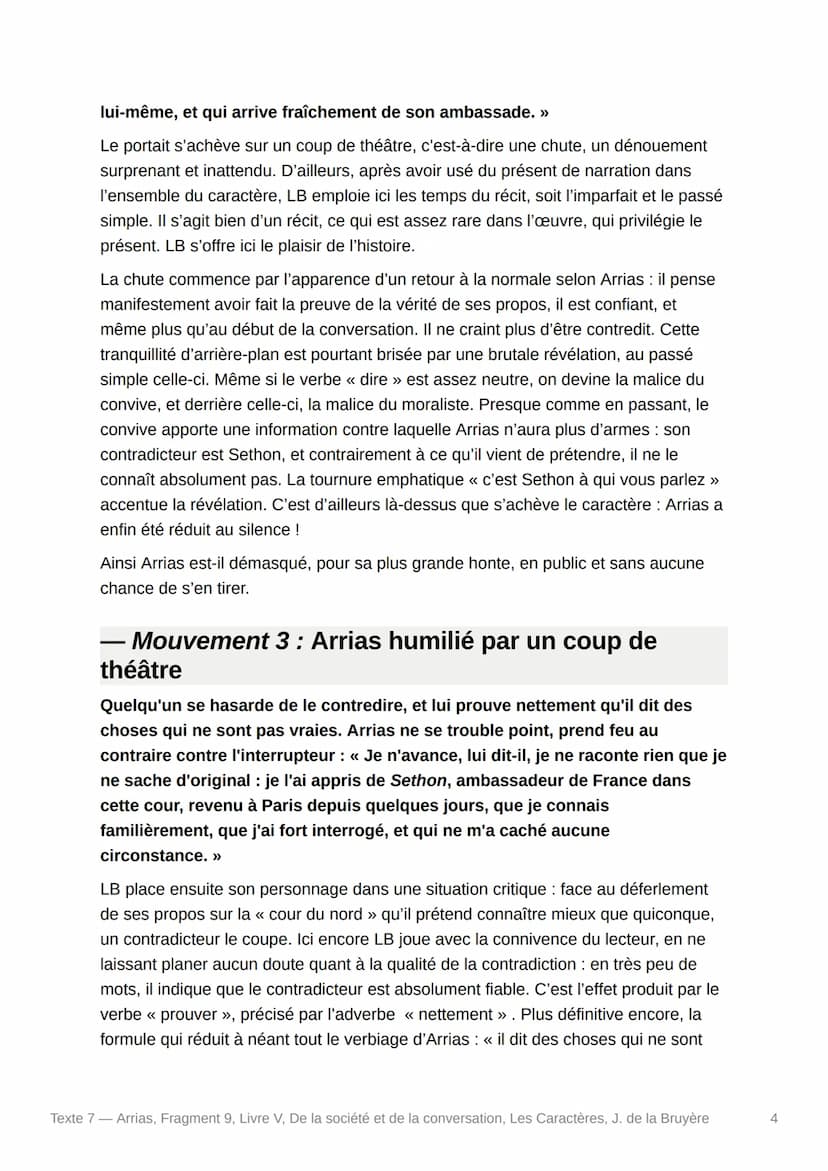 O
Texte 7 - Arrias, Fragment 9,
Livre V, De la société et de la
conversation, Les Caractères, J.
de la Bruyère
- Texte :
Arrias a tout lu, a