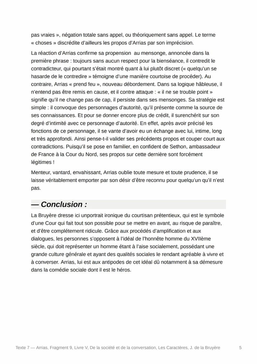 O
Texte 7 - Arrias, Fragment 9,
Livre V, De la société et de la
conversation, Les Caractères, J.
de la Bruyère
- Texte :
Arrias a tout lu, a