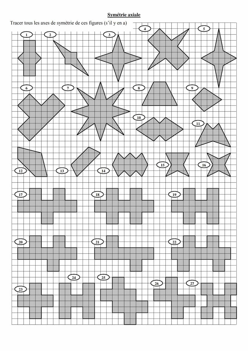 Symétrie axiale
Exercice n°1 : Compléter les figures ci-dessous pour qu'elles soient symétriques par rapport à la droite (d):
5
(d)
(d)
(d)

