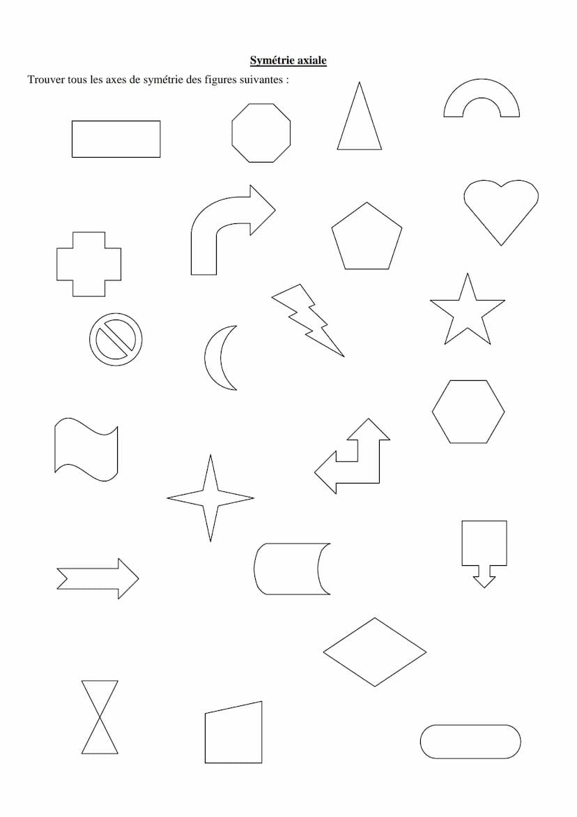 Symétrie axiale
Exercice n°1 : Compléter les figures ci-dessous pour qu'elles soient symétriques par rapport à la droite (d):
5
(d)
(d)
(d)
