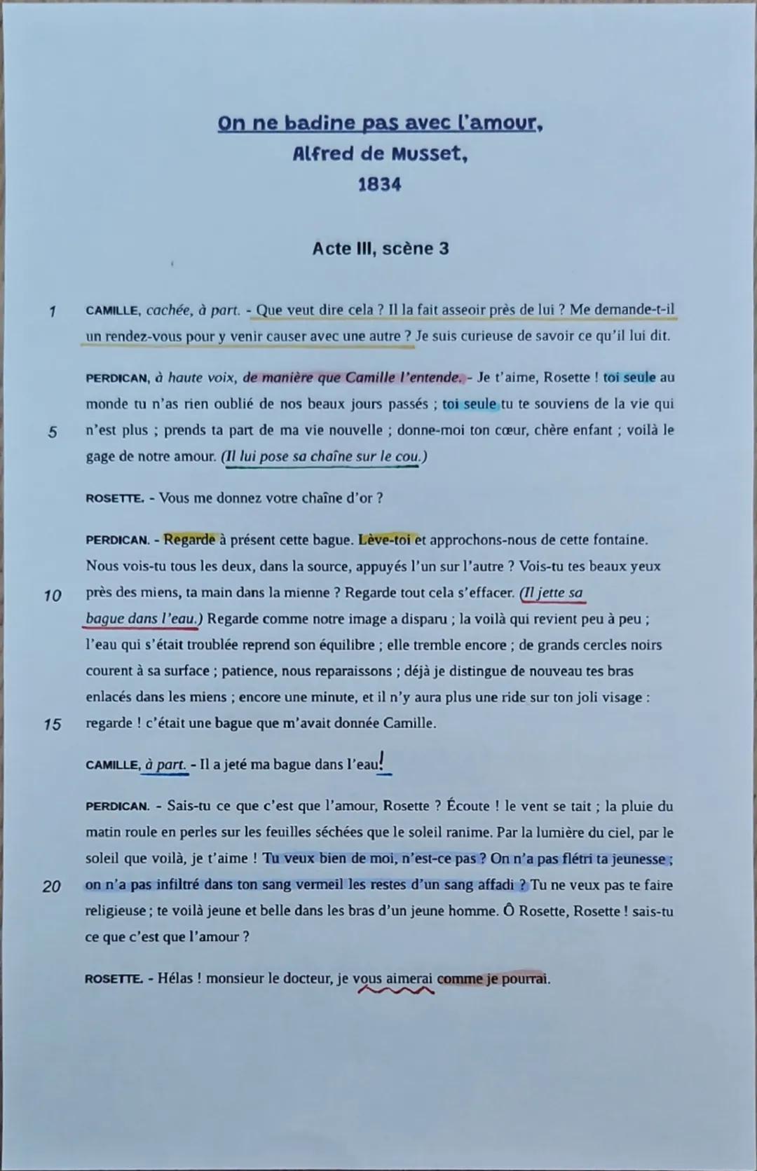 Commentaire linéaire : Musset - On ne badine pas avec l'amour, Acte III scène 3
