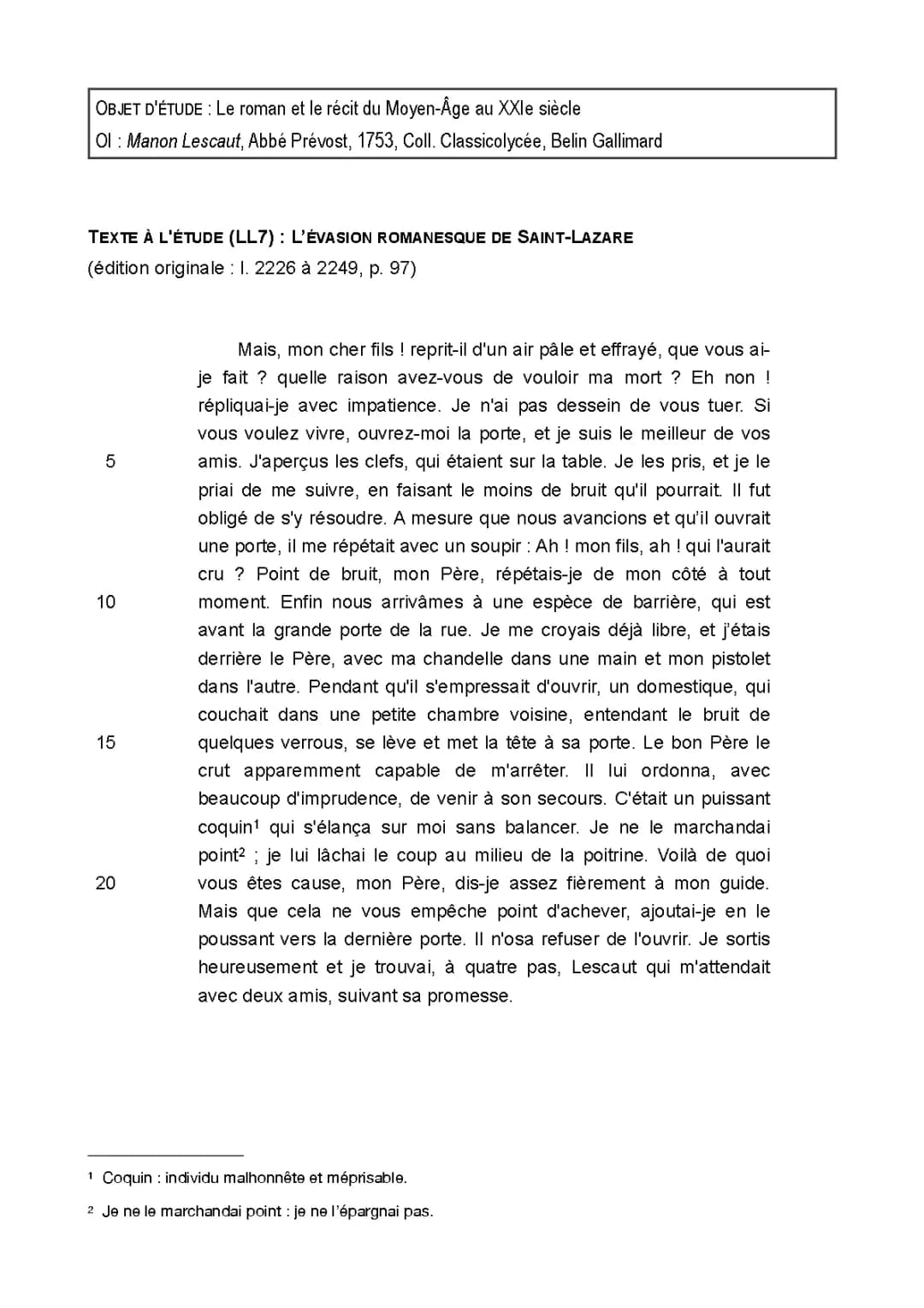 Analyse Linéaire Manon Lescaut : Premières Rencontres et Évasions