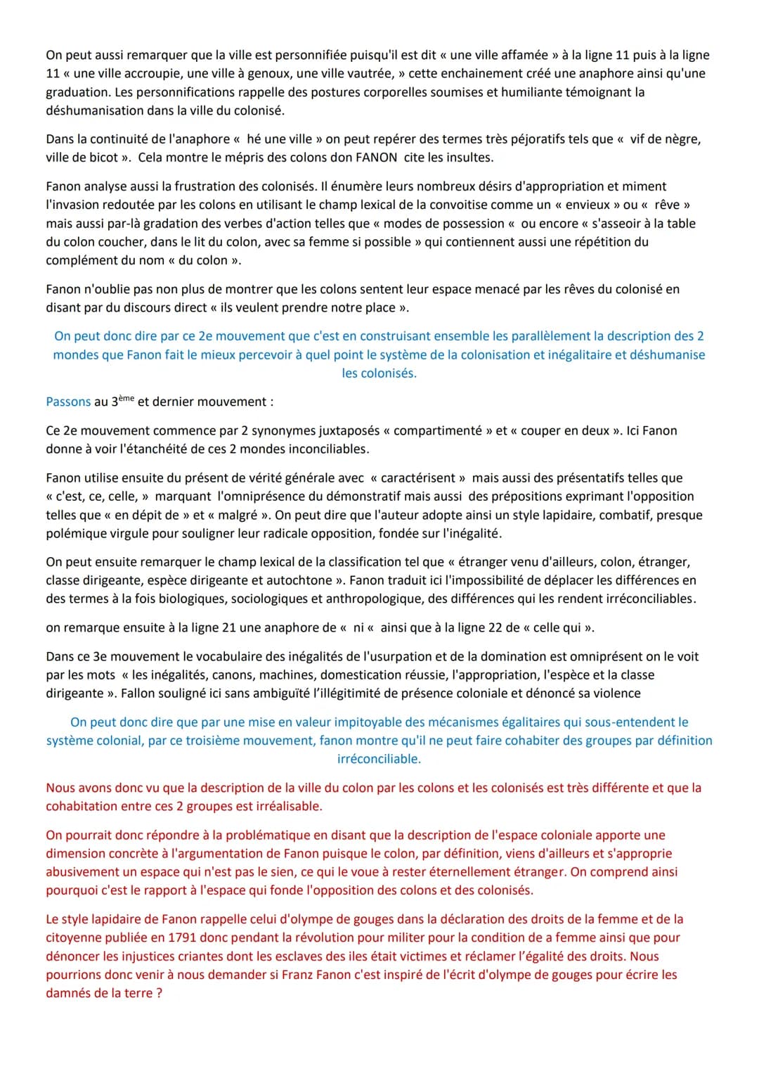 Analyse linéaire 13: les damnés de la terre
L'extrait que nous allons analyser correspond à un passage du chapitre 1 appelé « de la violence