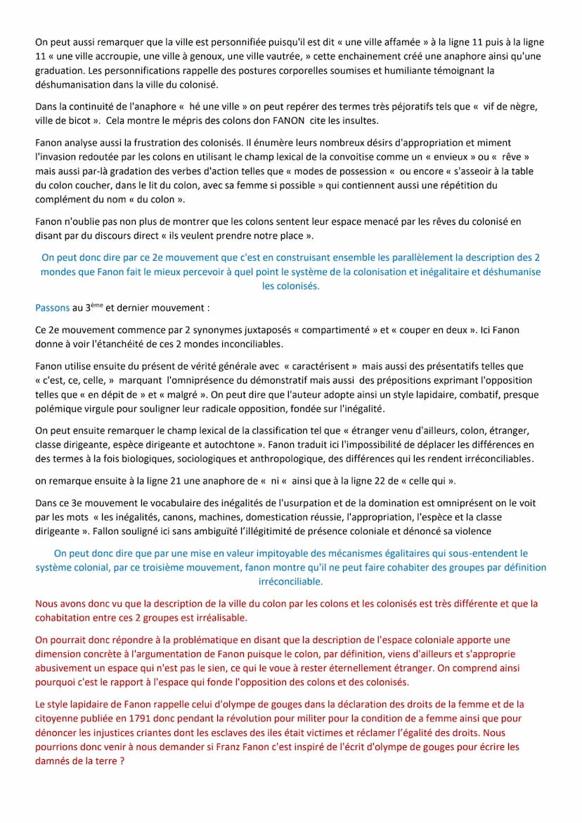 Analyse linéaire 13: les damnés de la terre
L'extrait que nous allons analyser correspond à un passage du chapitre 1 appelé « de la violence