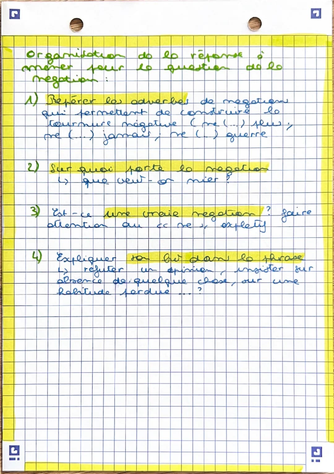 Le questor de grammaire
ORAL
I) 20 négation
1) Lo négation
verbe
7
Totale
elle mie le
l'ensemble de le phrase
exicaJe m'aime par Pariss.
2) 