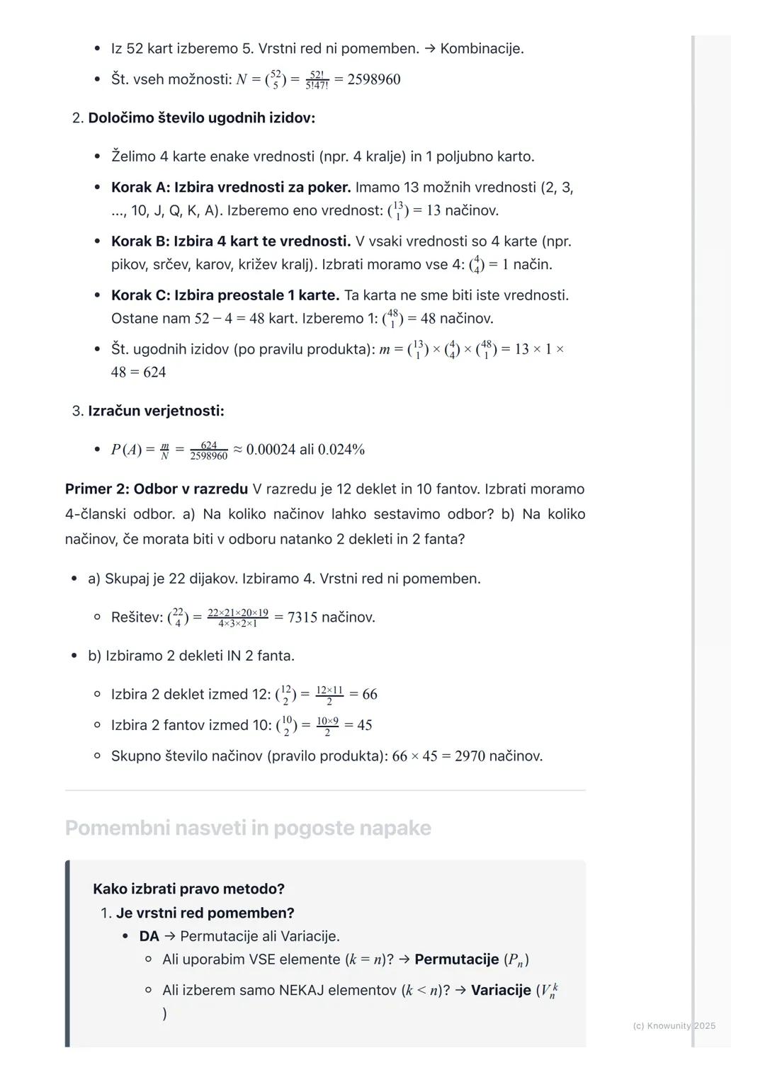 # Kombinatorika

Osnovni princip kombinatorike

Kombinatorika je v bistvu umetnost štetja. Ukvarja se z vprašanjem, na koliko
načinov lahko 