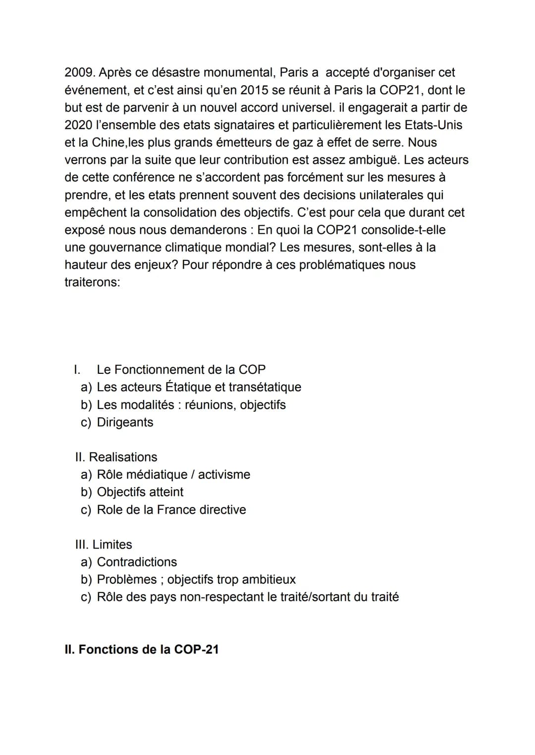 Depuis les années 2010: une gouvernance climatique mondial
impossible?
I. Introduction
Nous ne pouvons guère envisager ce sujet si nous ne s