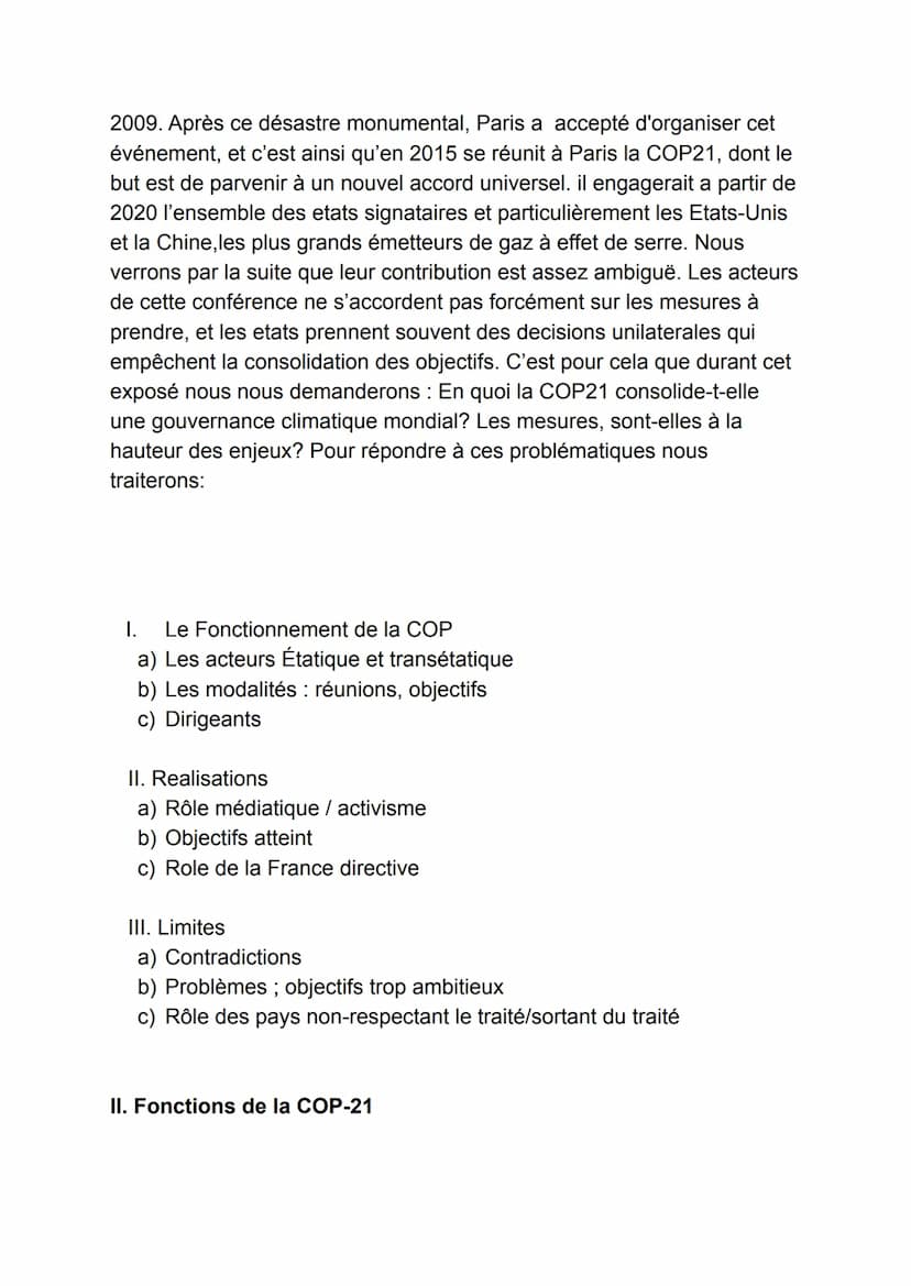 Depuis les années 2010: une gouvernance climatique mondial
impossible?
I. Introduction
Nous ne pouvons guère envisager ce sujet si nous ne s