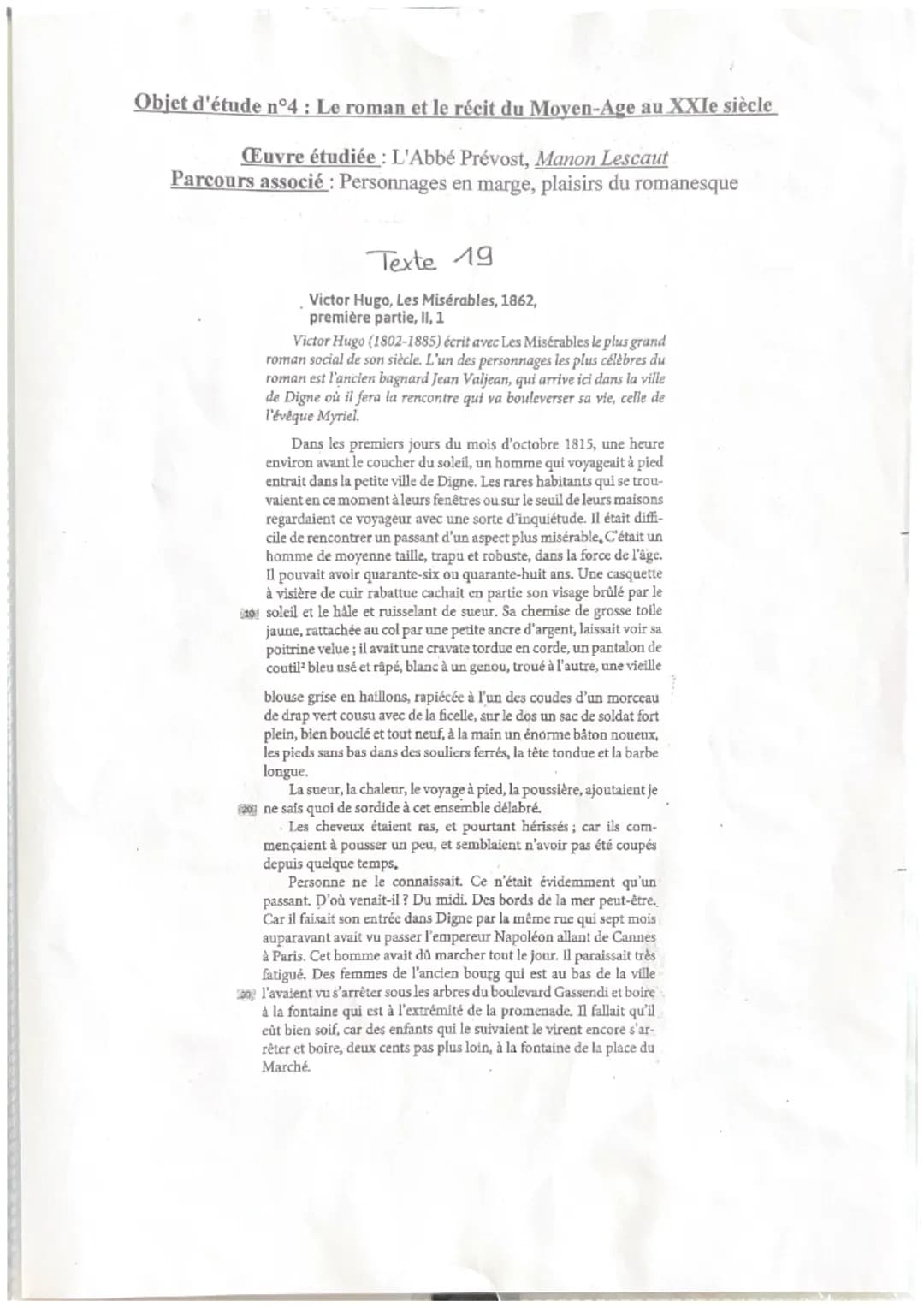 19. Jean Valjean
Victor Hugo, Les Misérables, 1862
е
Introduction:
Dans ce roman, V.H présente une Freeque historique où il dénonce
la misèr