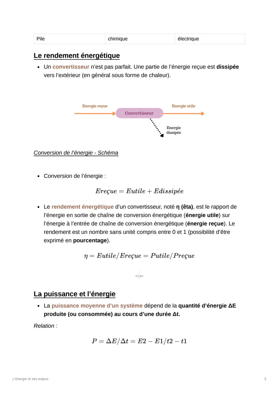 L'énergie et ses enjeux
Les sources d'énergie
• Une source (ou resérvoir) d'énergie
est un phénomène naturel, une
matière première à partir 