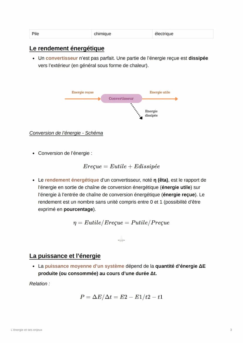 L'énergie et ses enjeux
Les sources d'énergie
• Une source (ou resérvoir) d'énergie
est un phénomène naturel, une
matière première à partir 