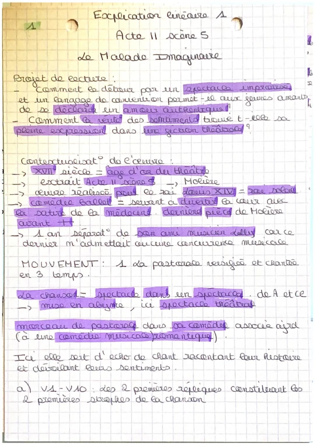 A
Explication lineaire s
Acte 11 scène 5
Le Malade Imaginaire
Dmagi
Projet de lecture:
comment le détour par un spectacle improvese
et un la