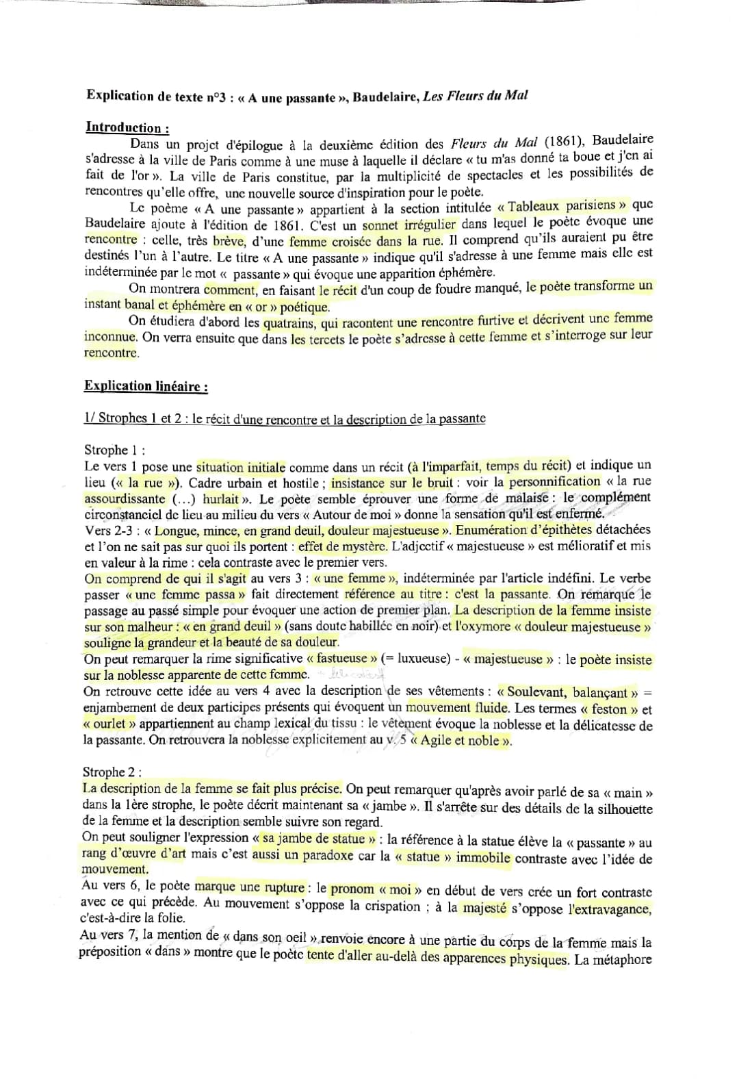 A une passante Baudelaire : Analyse PDF et Résumé pour Collège