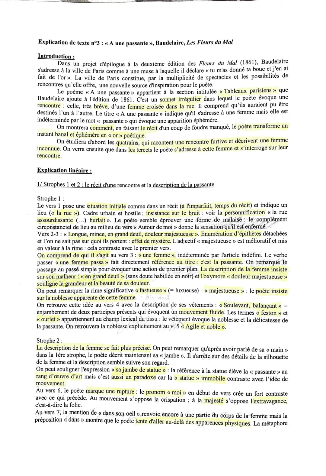 Explication de texte n°3 : « A une passante », Baudelaire, Les Fleurs du Mal
Introduction:
Dans un projet d'épilogue à la deuxième édition d