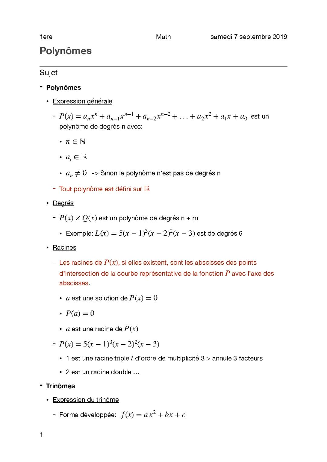 Cours - polynômes