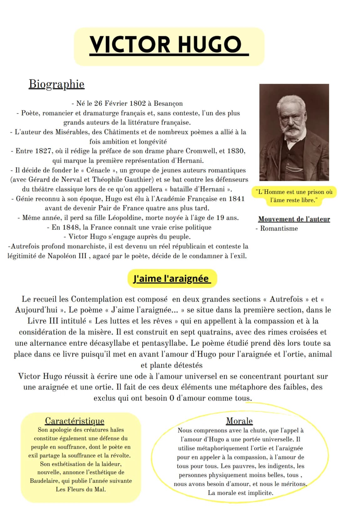 Biographie
VICTOR HUGO
- Né le 26 Février 1802 à Besançon
- Poète, romancier et dramaturge français et, sans conteste, l'un des plus
grands 