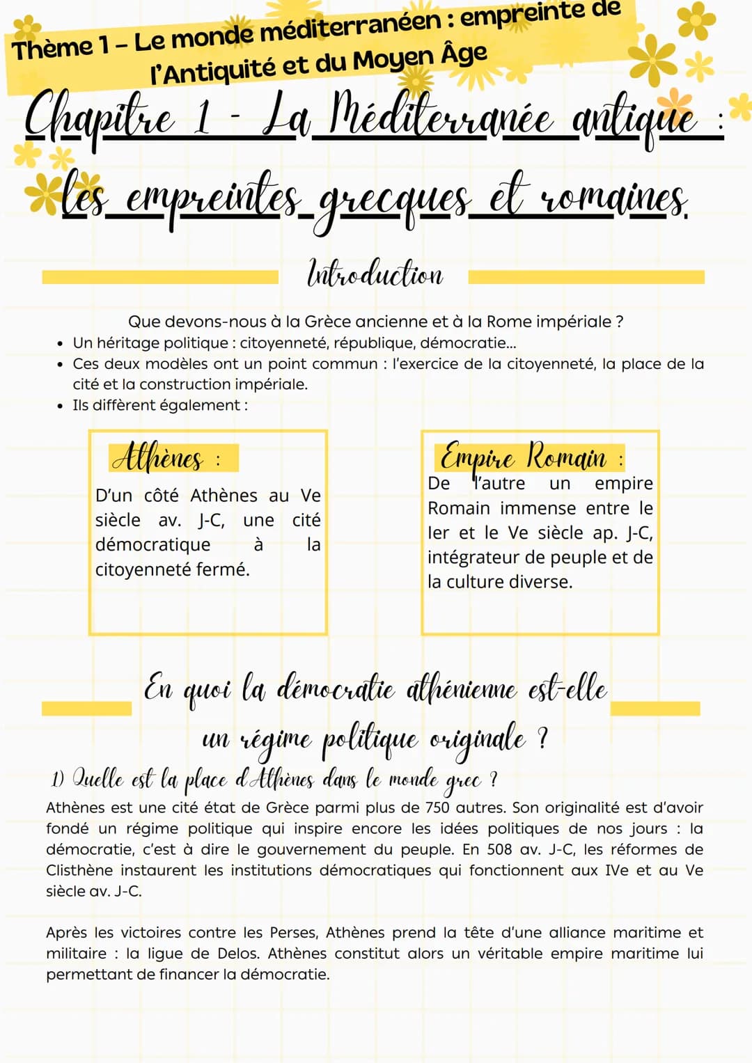 Thème 1 - Le monde méditerranéen : empreinte de
l'Antiquité et du Moyen Âge
Chapitre 1 - La Méditerranée antique :
*les empreintes grecques 