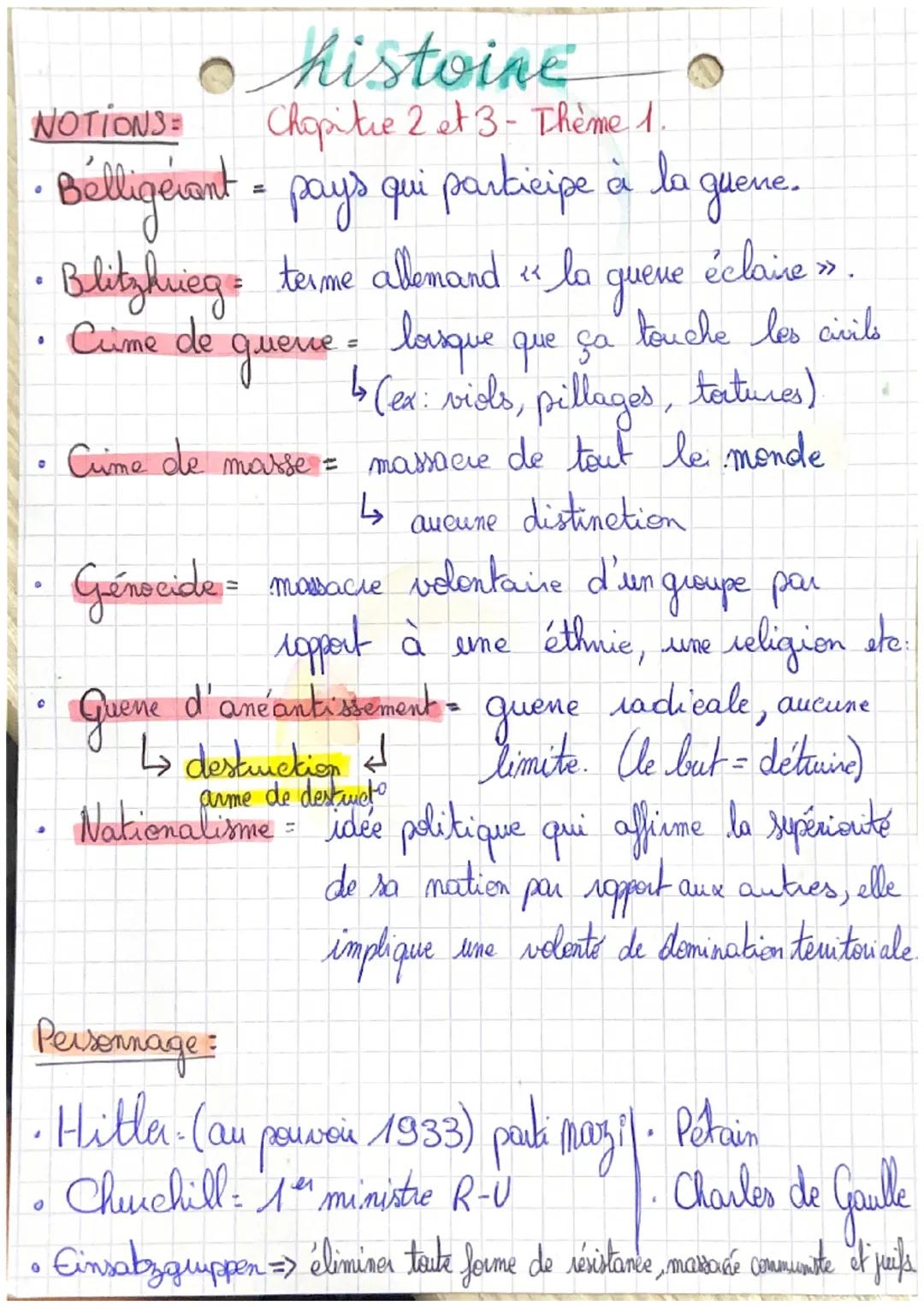 # histoire

NOTIONS: Chapitre 2 et 3- Thème 1.

• Bélligerant = pays qui participe à la quene.

0

• Blitzkrieg = terme allemand « la quene 