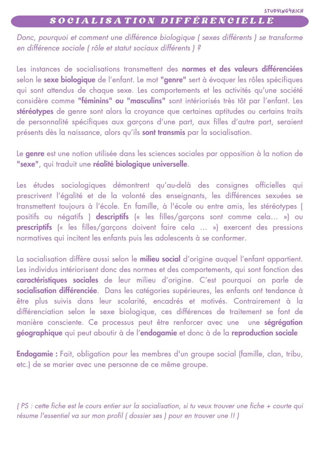 LA SOCIALISATION
SES
INTRODUCTION
STUDYING4RICH
La socialisation est un processus d'apprentissage qui permet à l'individu d'intérioriser
les