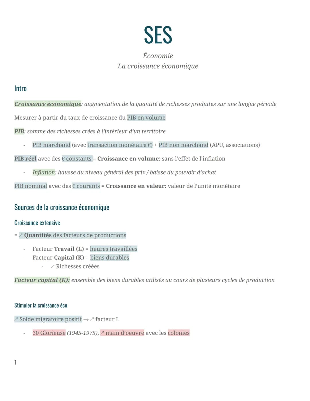 Intro
SES
Économie
La croissance économique
Croissance économique: augmentation de la quantité de richesses produites sur une longue période