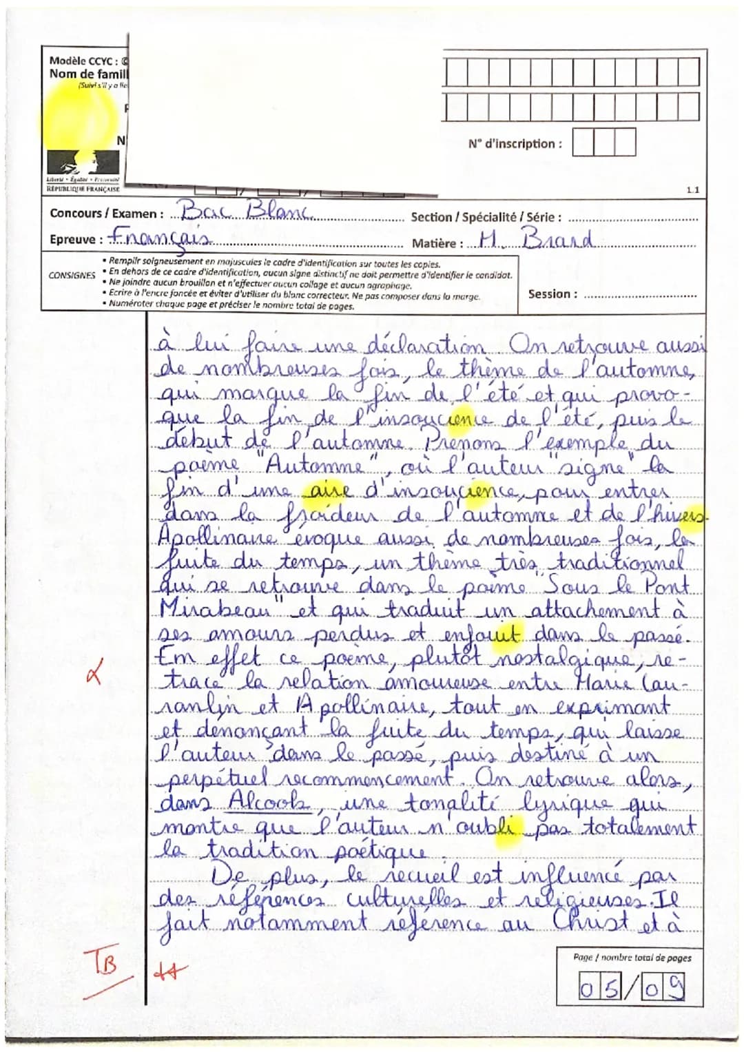 Sui
Modèle CCYC:
Nom de famill
Sutas lie
19/20
Libered Excited
REPUBLIQUE FRANÇAISE
Concours / Examen: Bas Blanc...
Né(e) le :
CONSIGNES
Les
